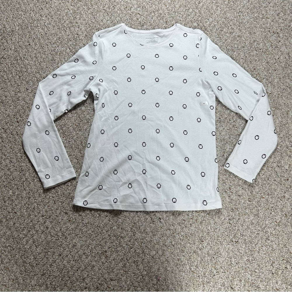 Christopher Banks Cotton Long Sleeve Womens Small White Penguin Print NWOT